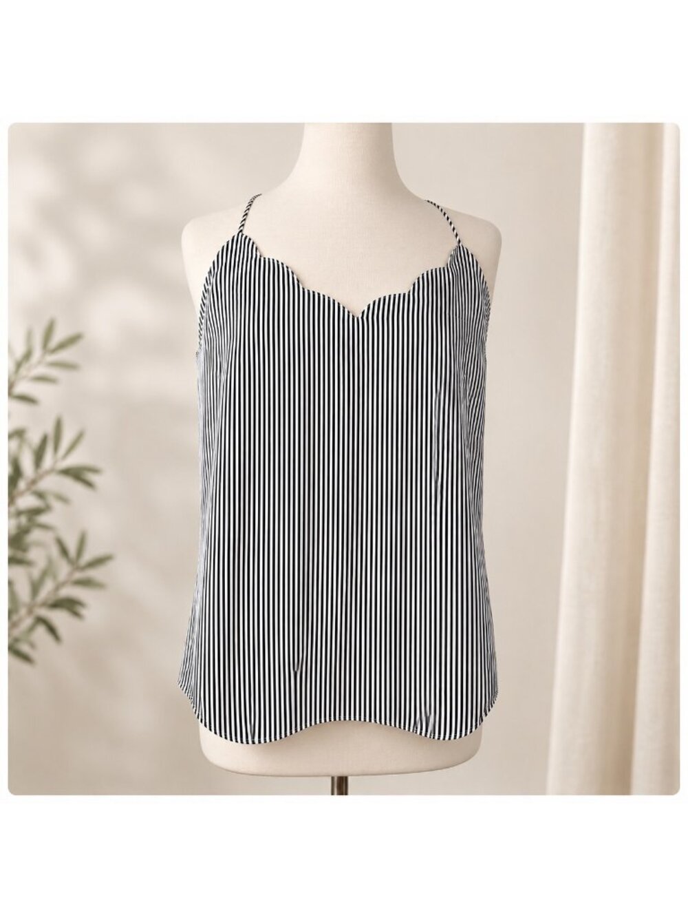 J.Crew Factory Scalloped Stripe Cami Tank Top Black Size 14 NWOT - Picture 3 of 13